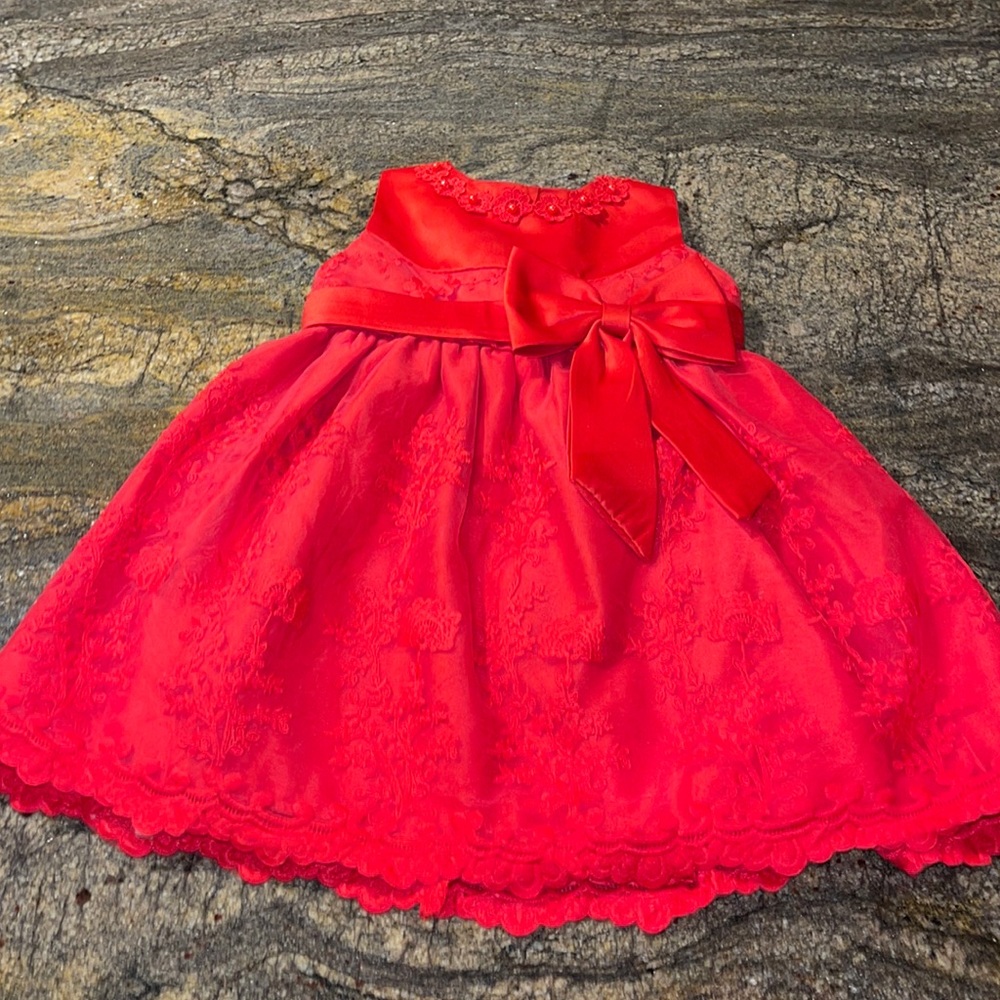 Pageant or holiday dress 12M red silk sleeveless dress with lace‎ & embroidered